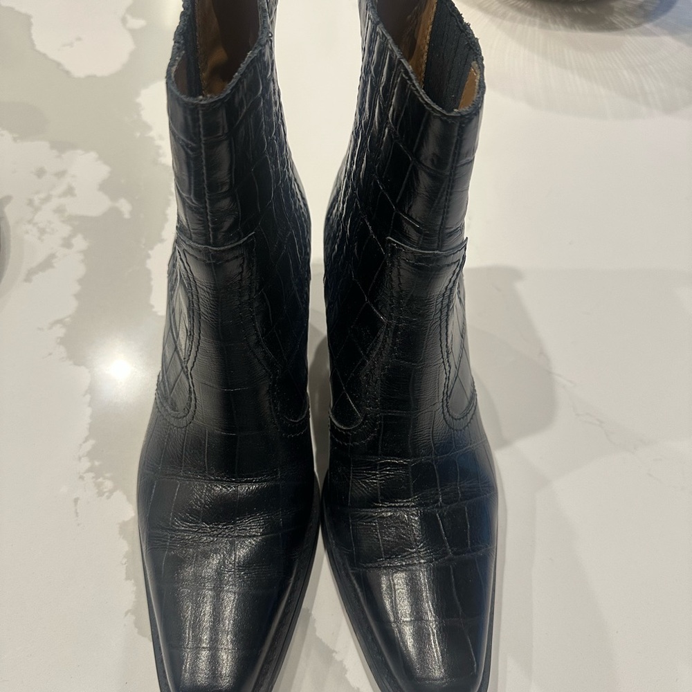 Ganni Black Leather Crocodile Ankle Boot